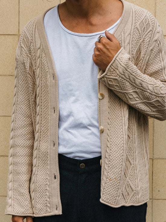 Ottway - Unisex Cohen Cable Knit Cardigan - Beige