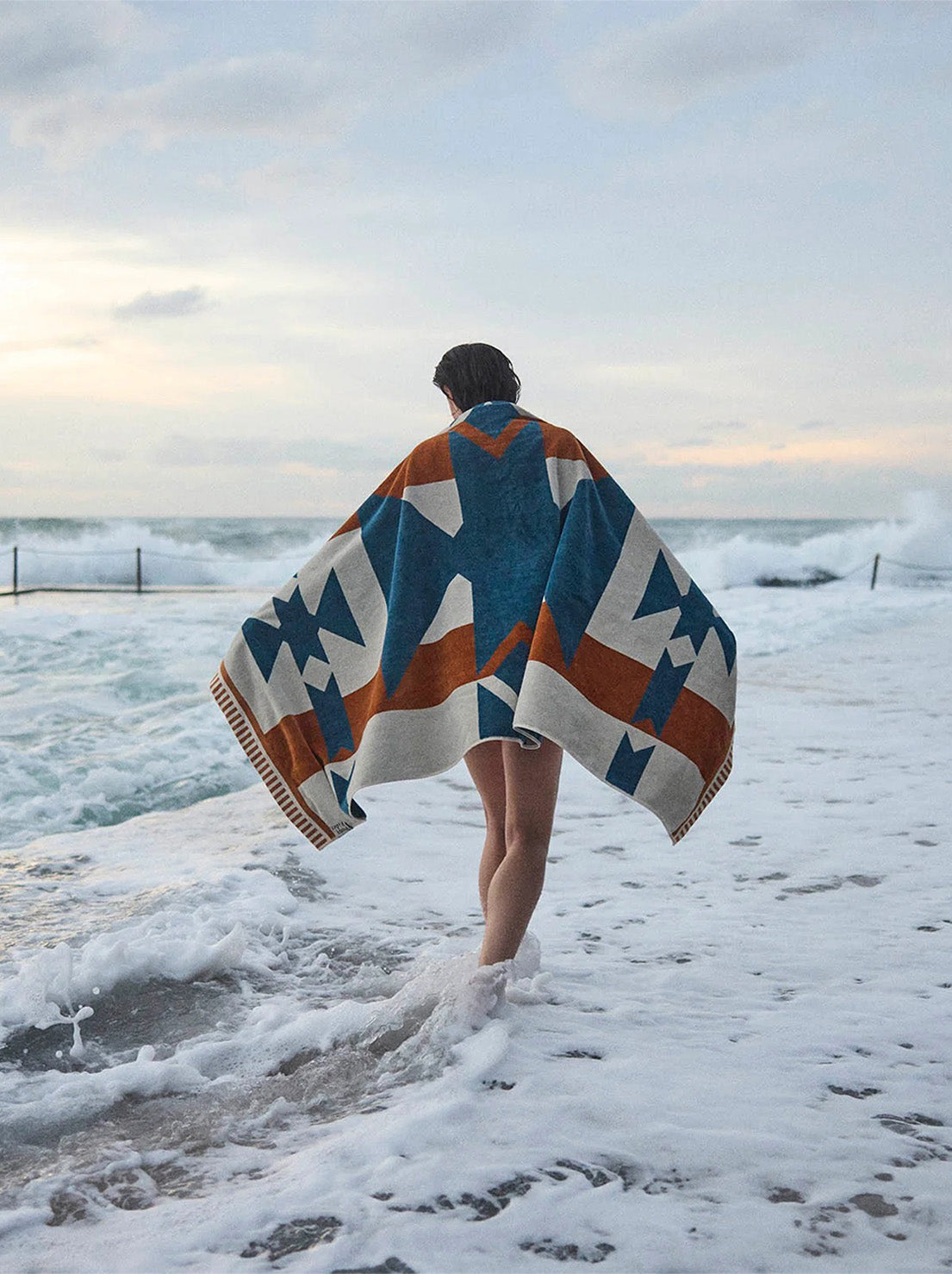 Pony Rider - Canyon River Large Beach Towel - Natural / Blue