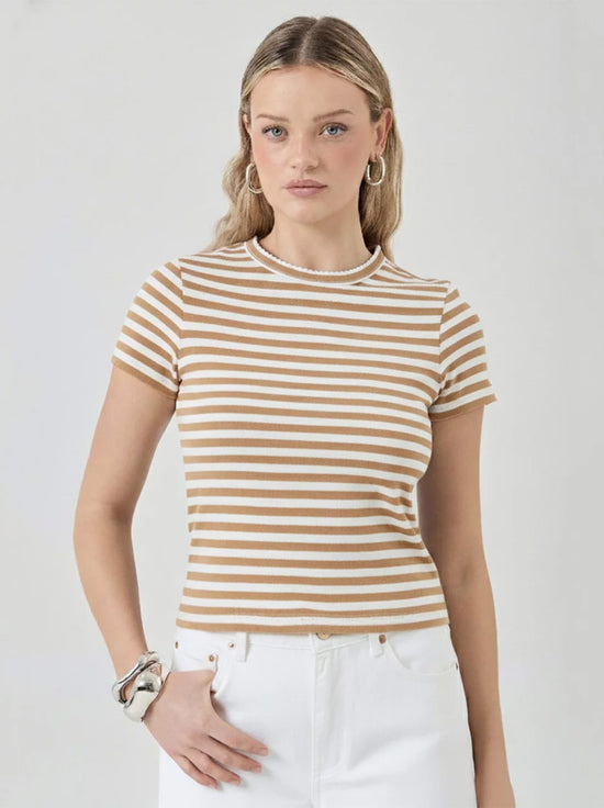 Rolla's - Classic Paros Stripe Tee - Taupe / White