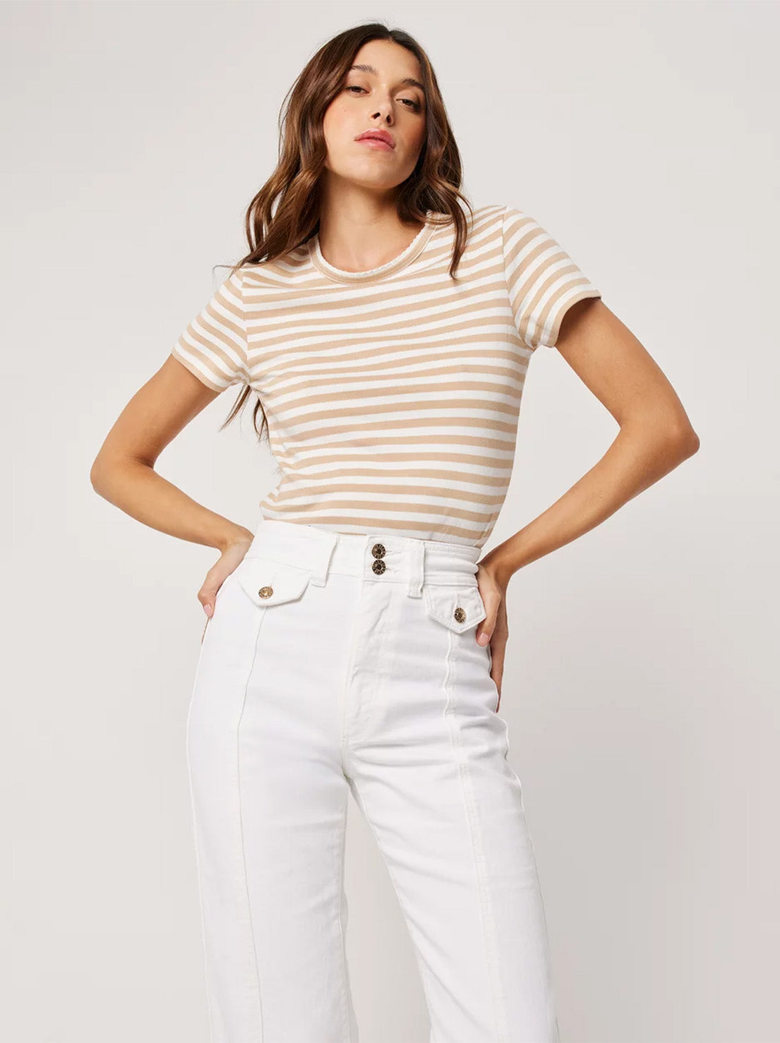 Rolla's - Classic Paros Stripe Tee - Taupe / White
