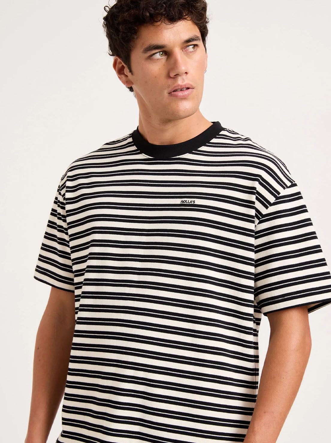 Rolla's - Emblem Stripe Tee - Black & White Stripe