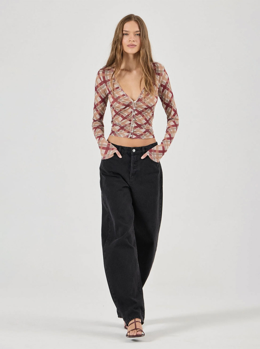 Rolla's - Field Lines Long Sleeve Top - Dark Cherry