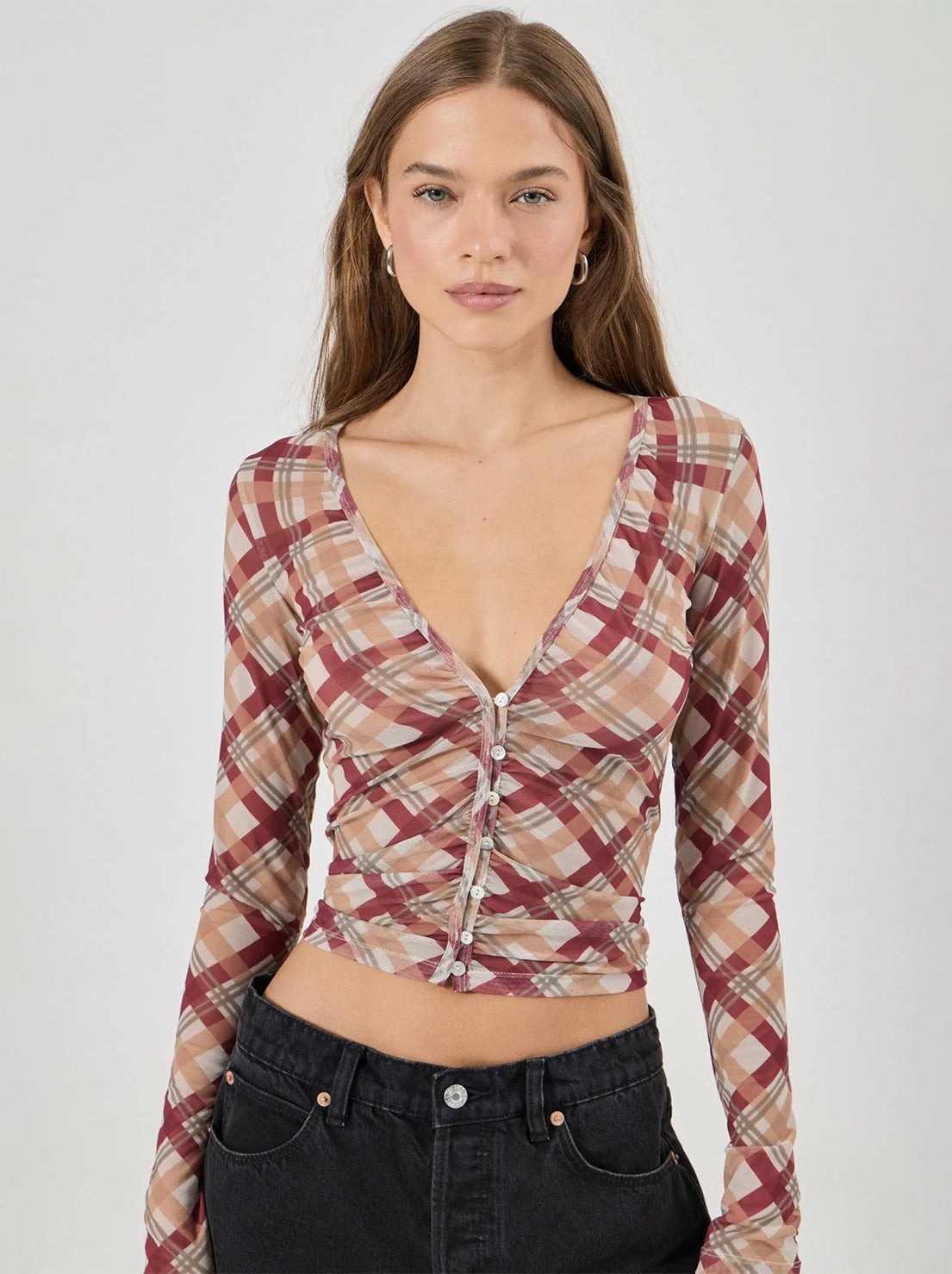 Rolla's - Field Lines Long Sleeve Top - Dark Cherry