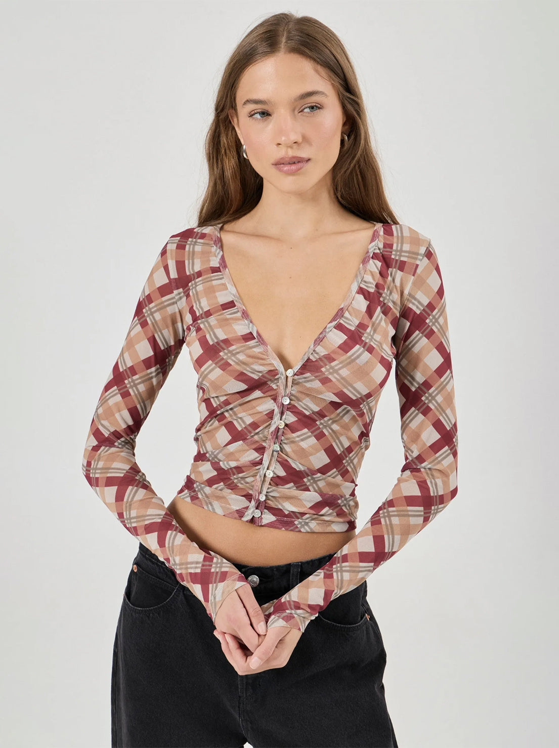 Rolla's - Field Lines Long Sleeve Top - Dark Cherry