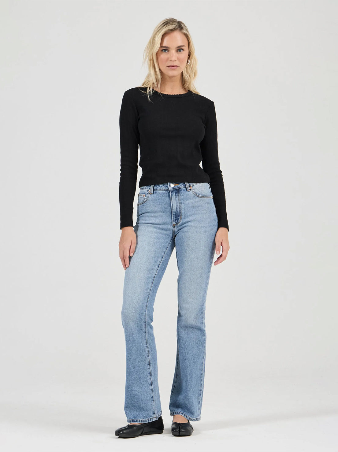 Rolla's - Pointelle Classic Long Sleeve Top - Black