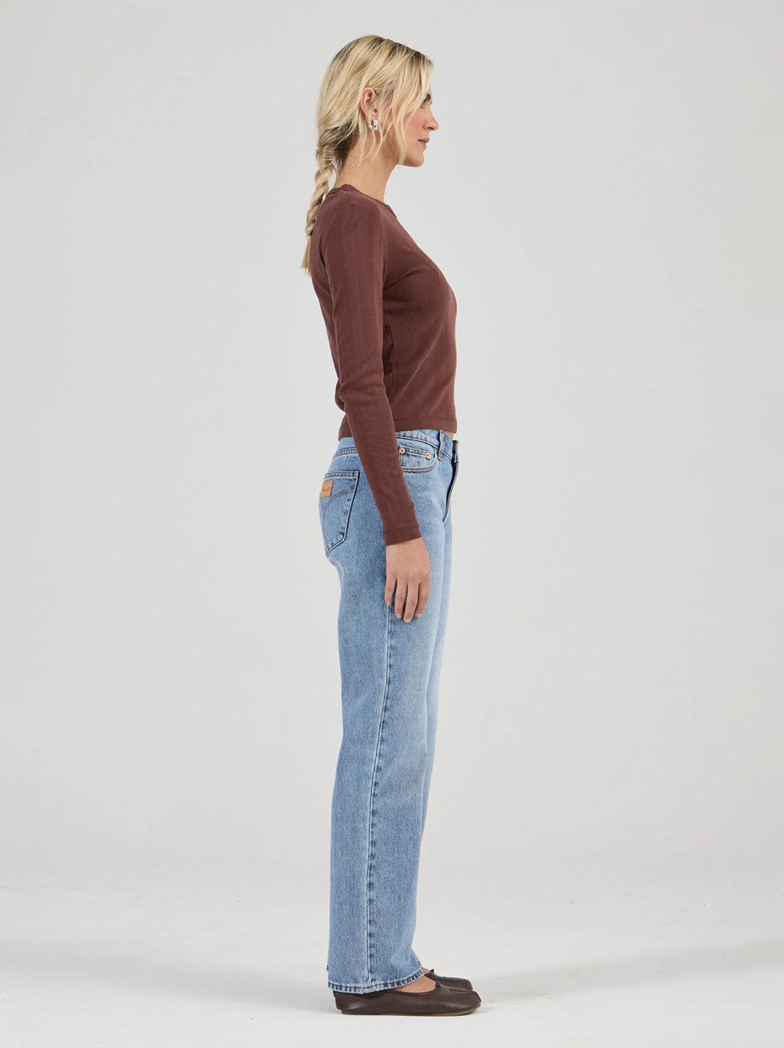 Rolla's - Pointelle Classic Long Sleeve Top - Chocolate