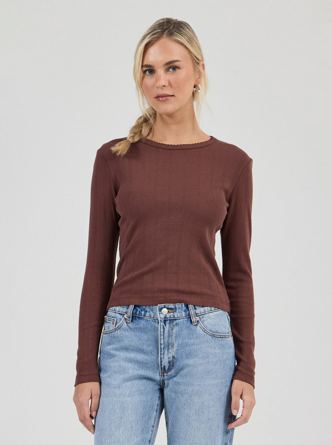Rolla's - Pointelle Classic Long Sleeve Top - Chocolate