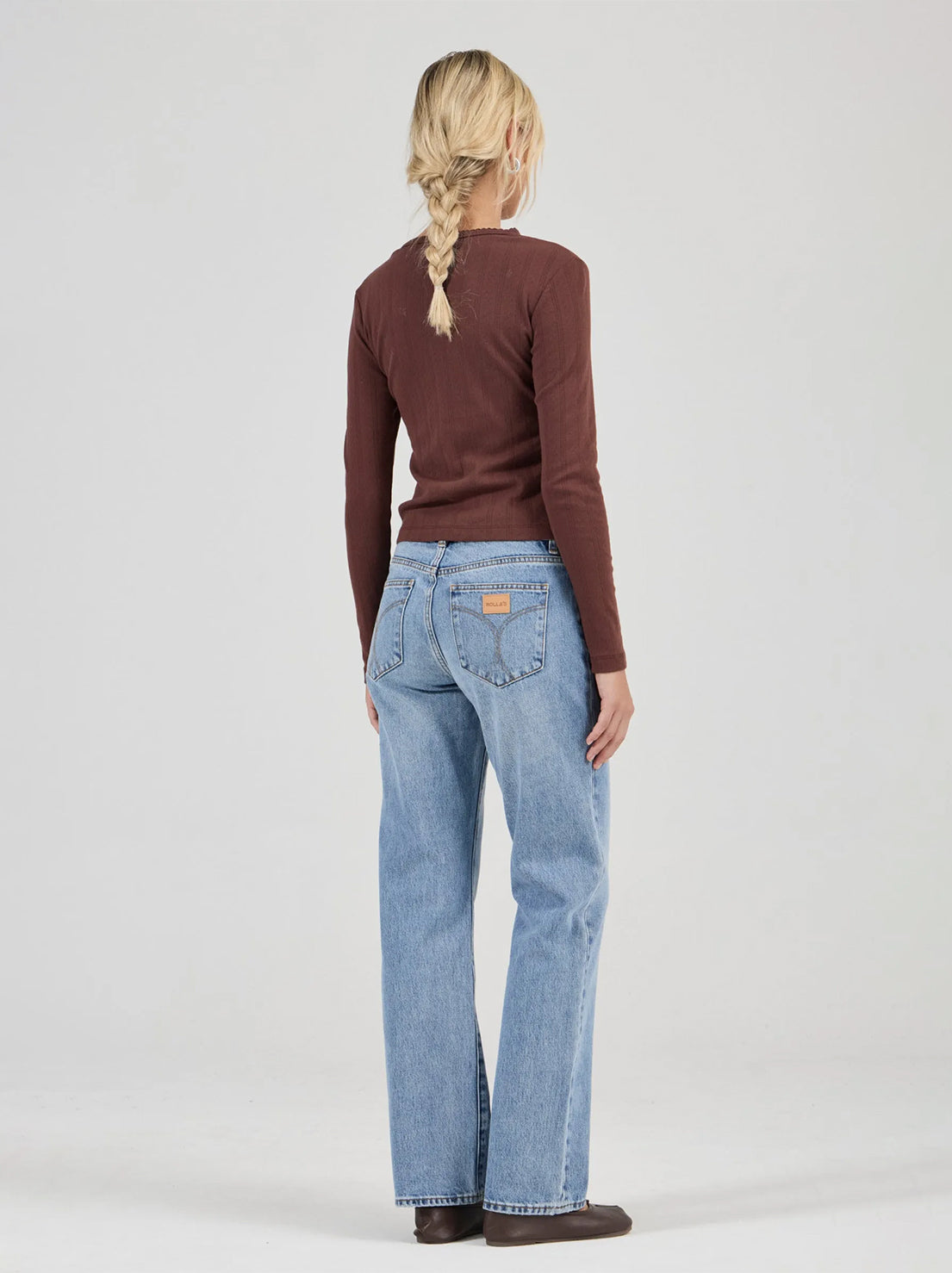 Rolla's - Pointelle Classic Long Sleeve Top - Chocolate