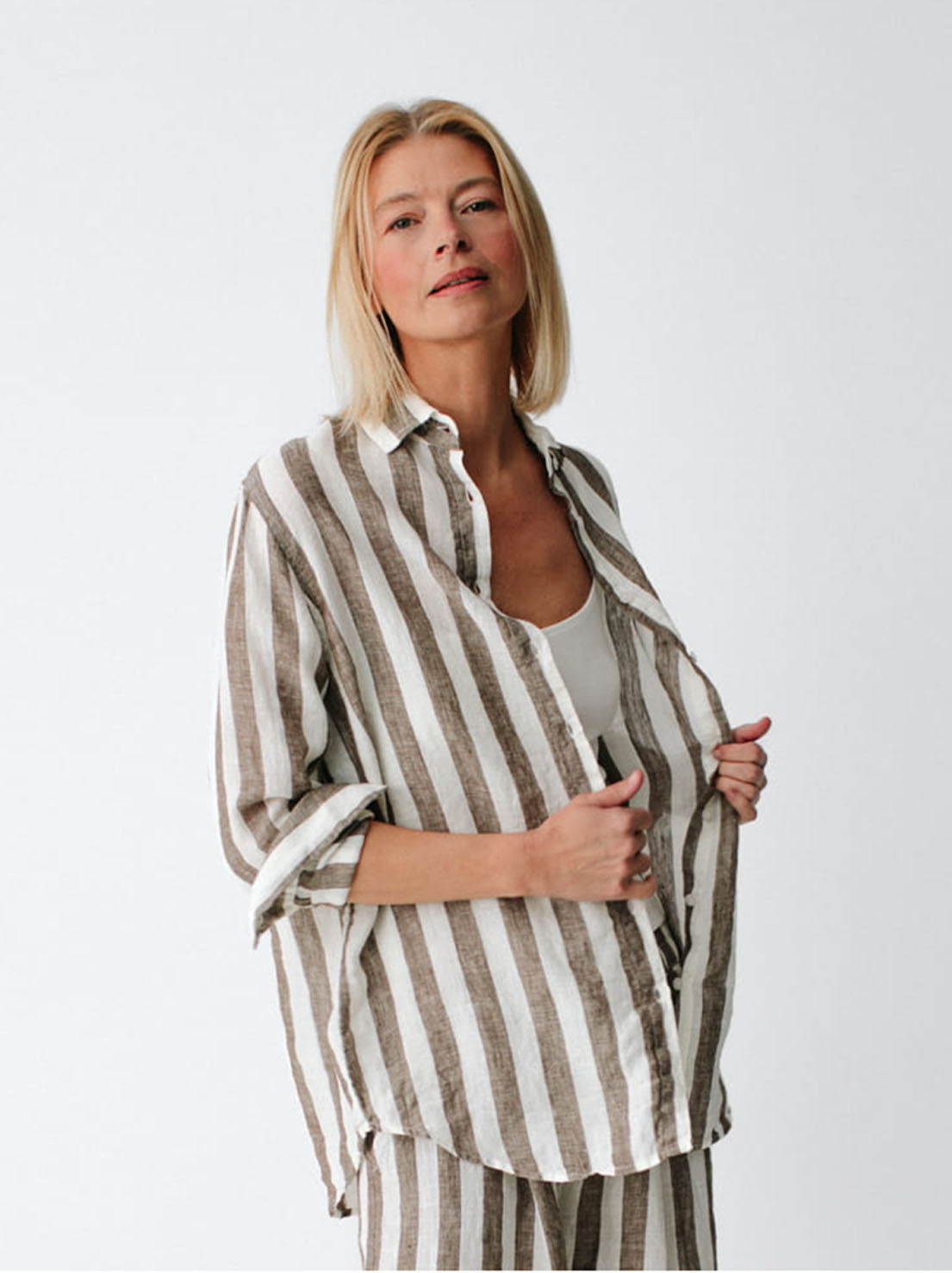 Seaside Tones - Kimi Striped Linen Shirt - Brown