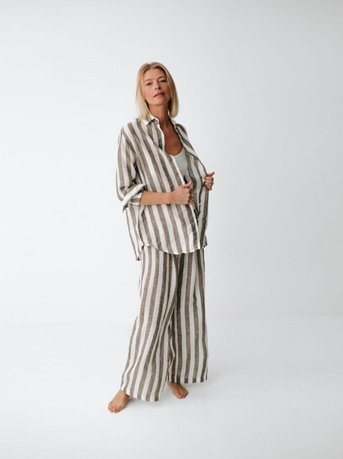 Seaside Tones - Kimi Striped Linen Shirt - Brown