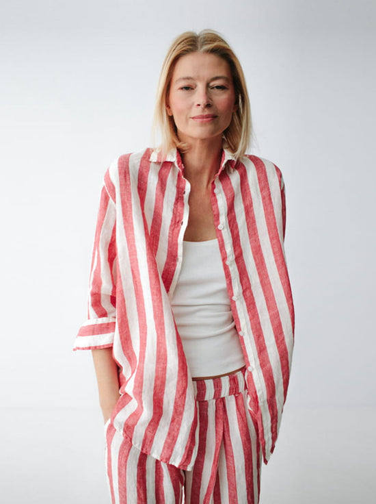 Seaside Tones - Kimi Striped Linen Shirt - Red