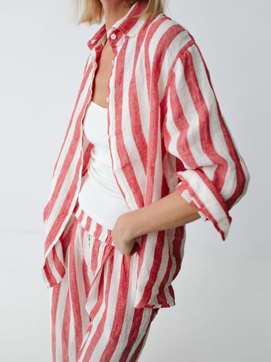 Seaside Tones - Kimi Striped Linen Shirt - Red
