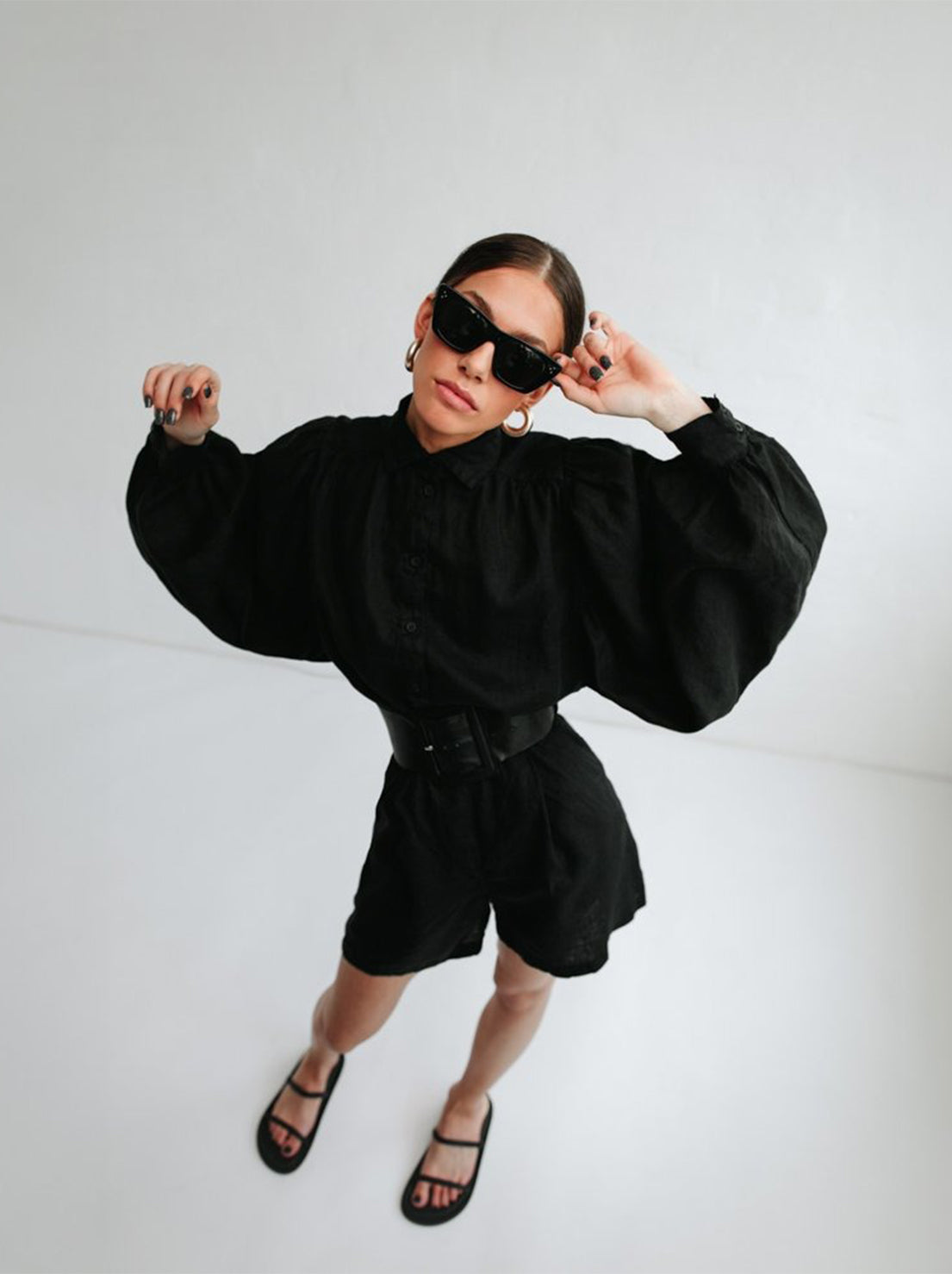 Seaside Tones - Lea Boho Linen Shirt - Black