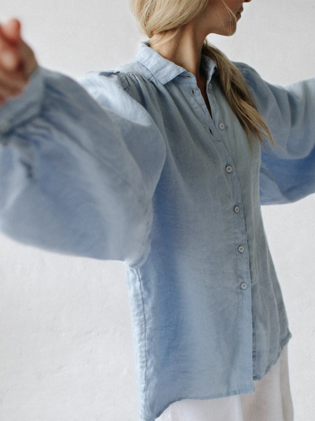 Seaside Tones - Lea Boho Linen Shirt - Light Blue