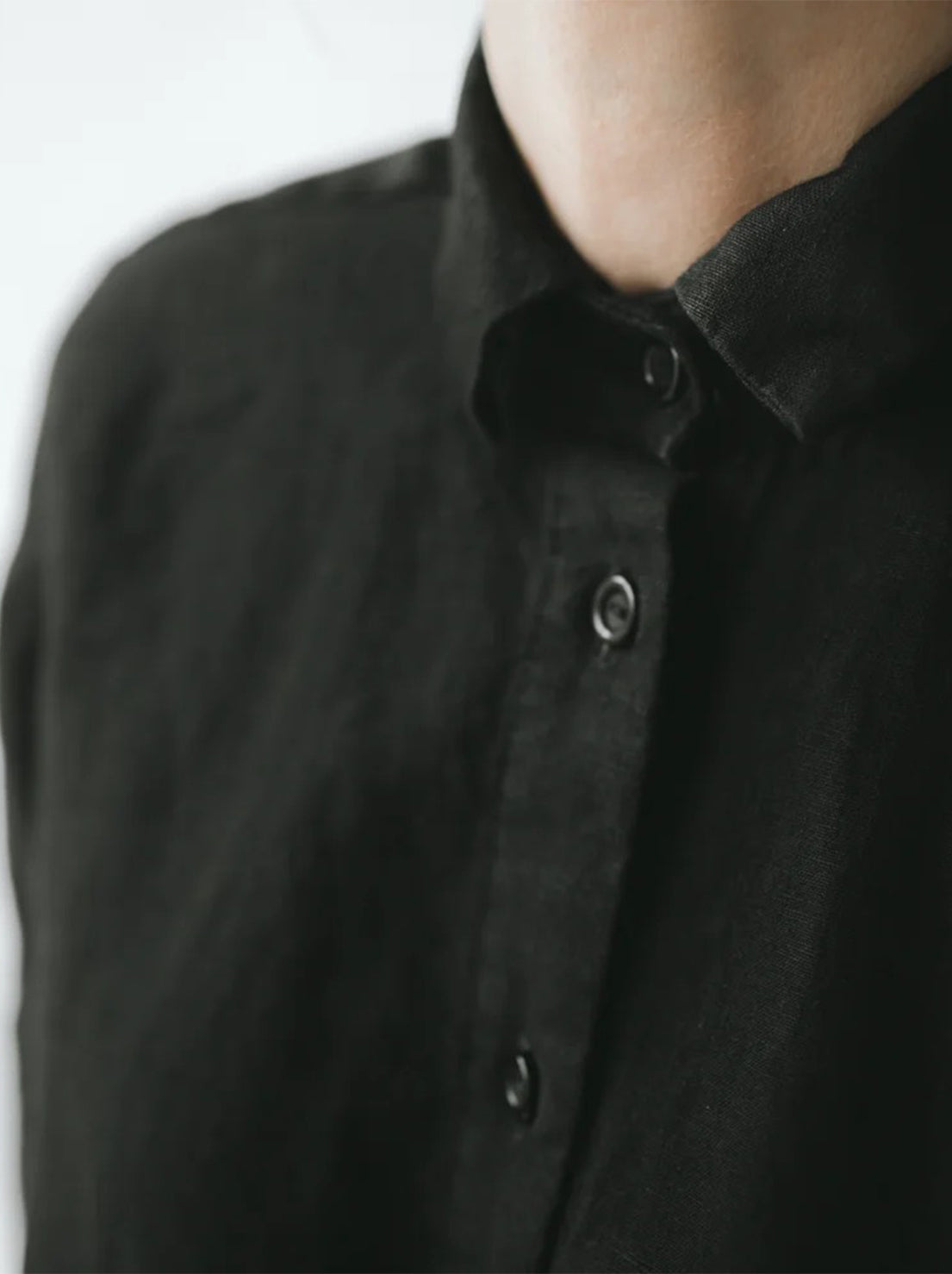 Seaside Tones - Linen Collared Shirt - Black