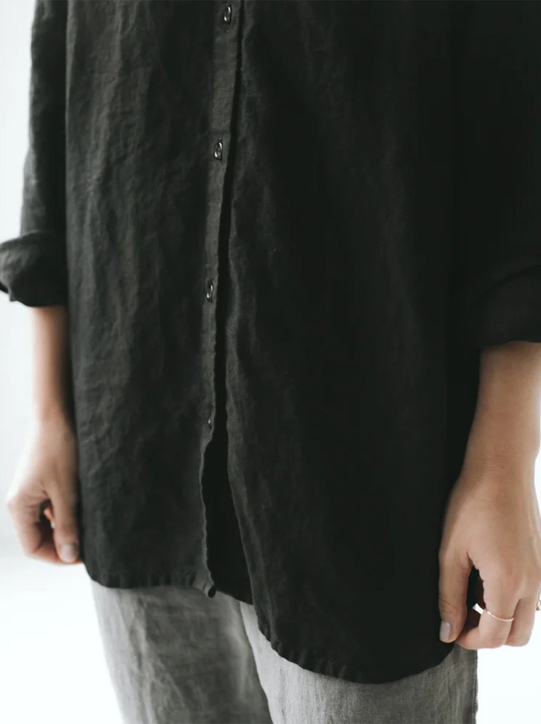 Seaside Tones - Linen Collared Shirt - Black