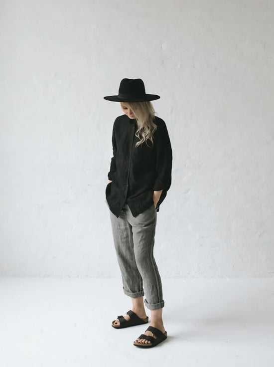Seaside Tones - Linen Collared Shirt - Black