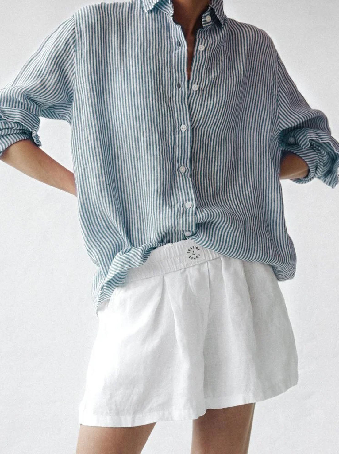 Seaside Tones - Striped Linen Shirt - Blue