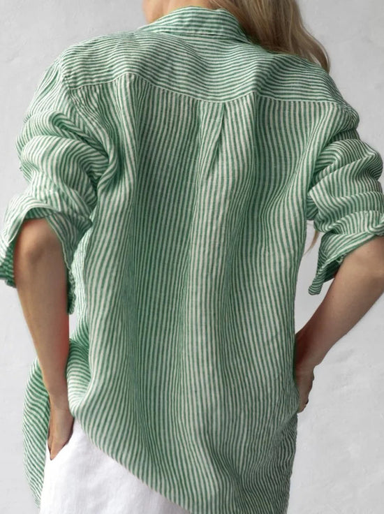 Seaside Tones - Striped Linen Shirt - Green