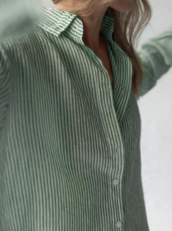 Seaside Tones - Striped Linen Shirt - Green