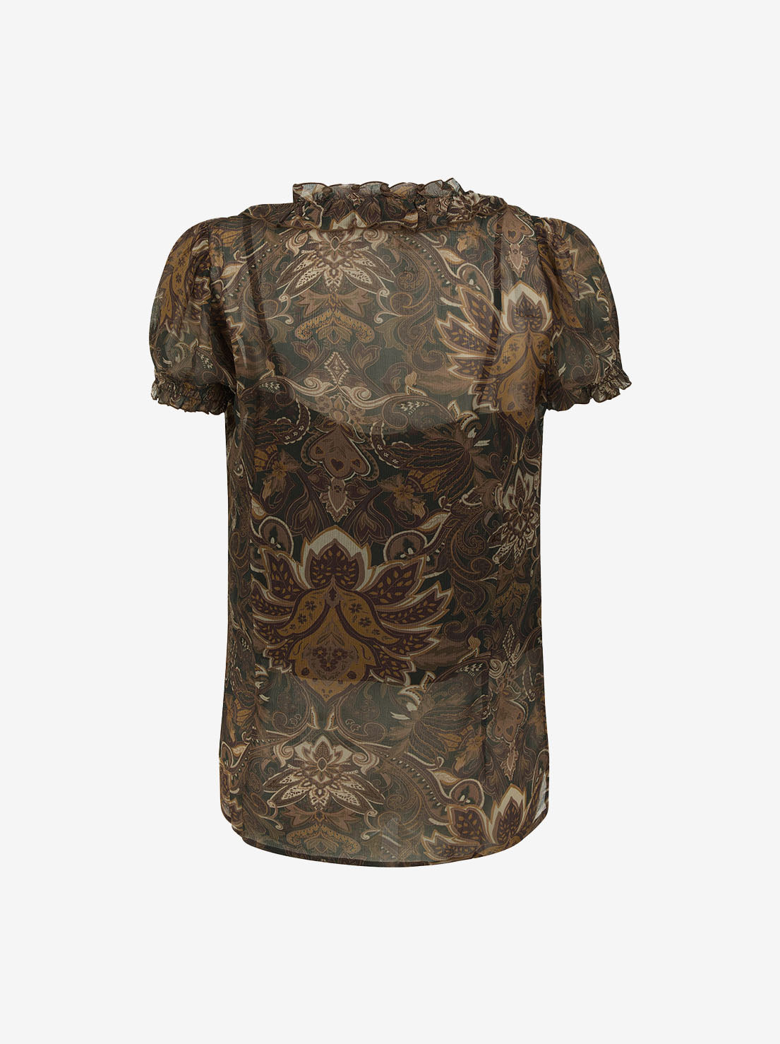 Spell - Damask Short Sleeve Blouse - Walnut Brown