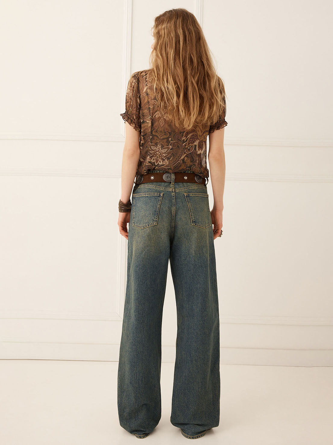 Spell - Damask Short Sleeve Blouse - Walnut Brown