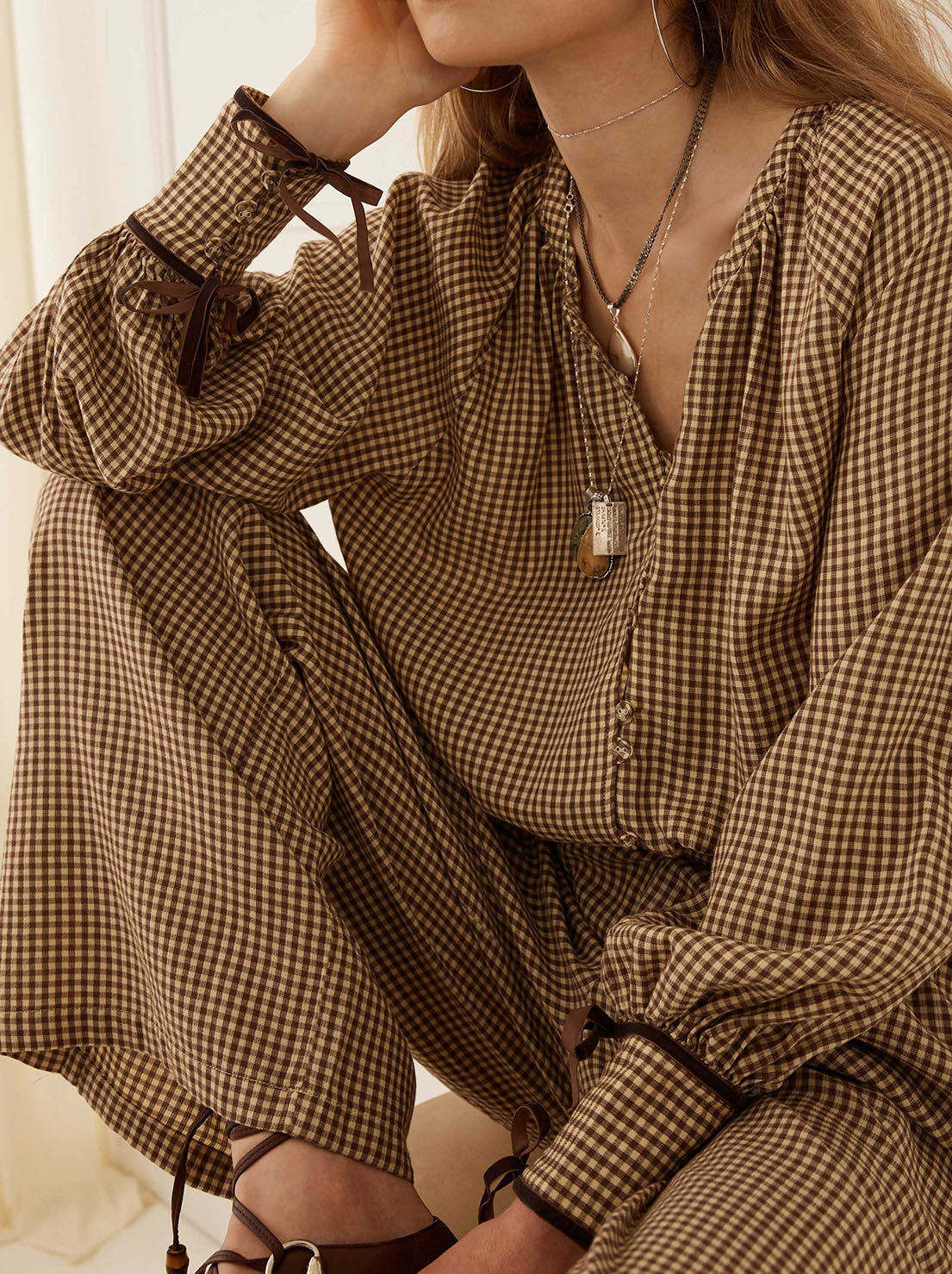 Spell - Garden Gate Blouse - Gingham Brown