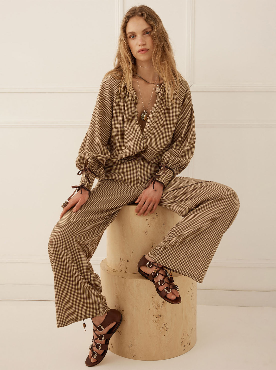 Spell - Garden Gate Blouse - Gingham Brown