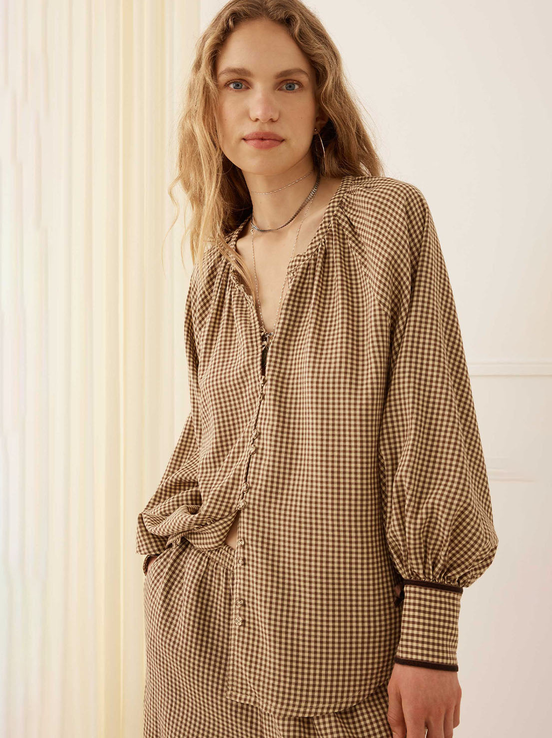Spell - Garden Gate Blouse - Gingham Brown