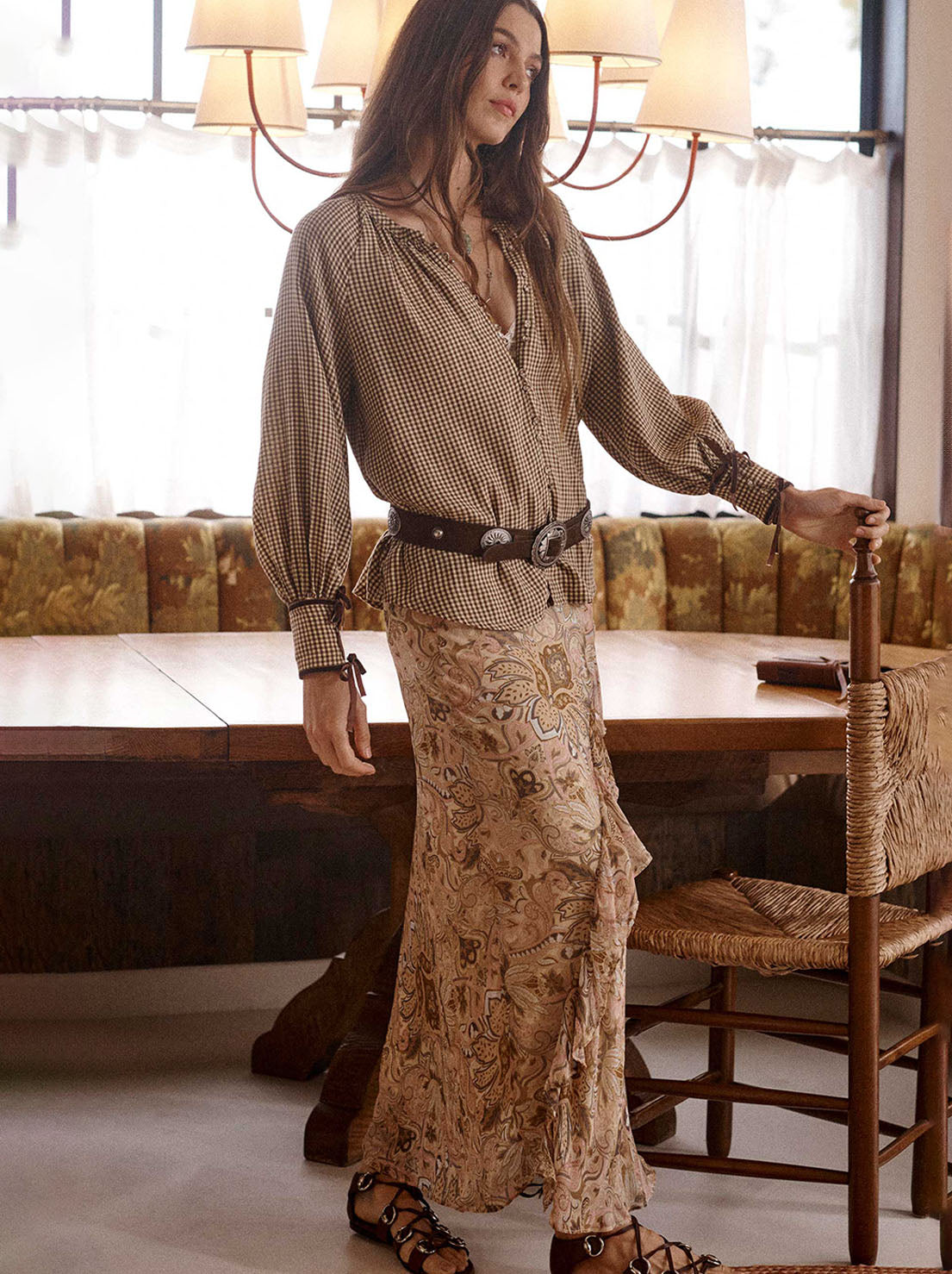 Spell - Garden Gate Blouse - Gingham Brown