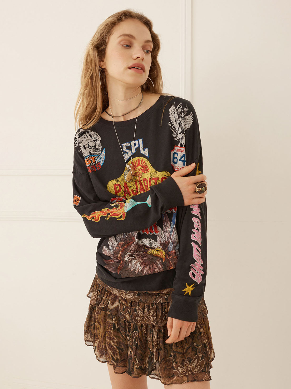 Spell - Pajarito Long Sleeve Tee - Charcoal Grey