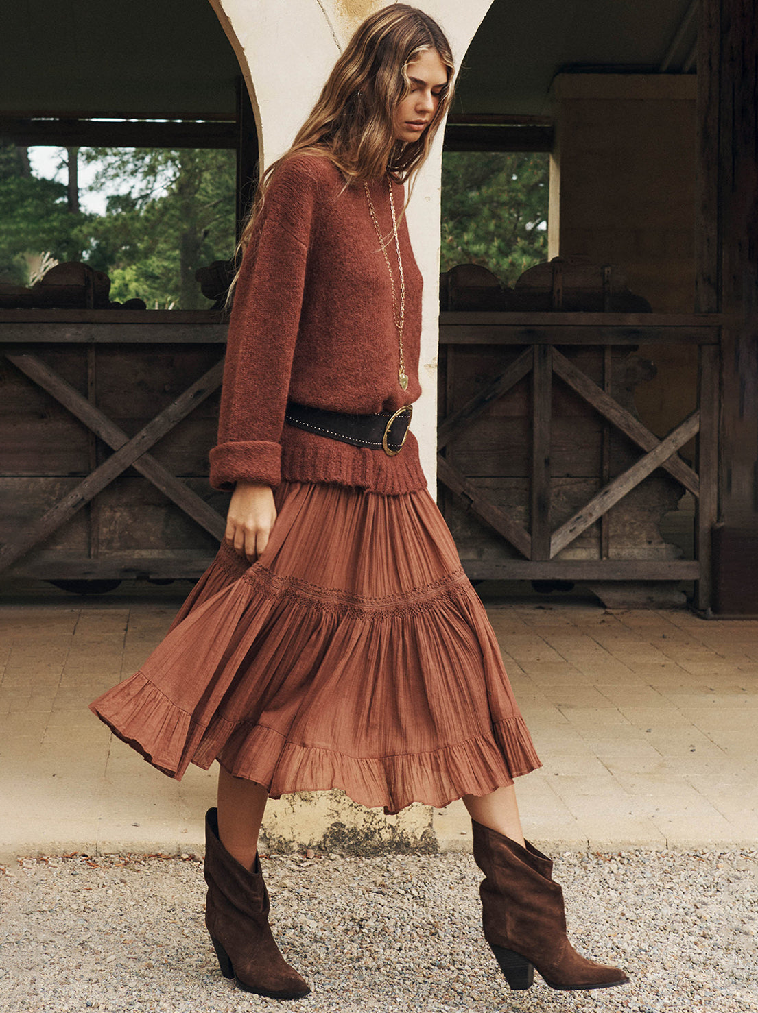 Spell - Prairie Midi Skirt - Brownie