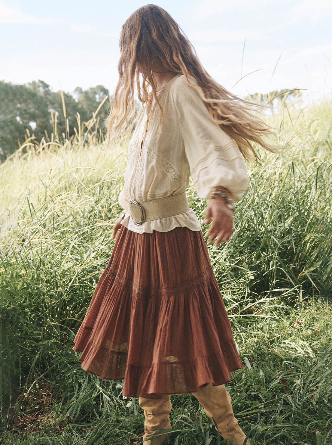Spell - Prairie Midi Skirt - Brownie