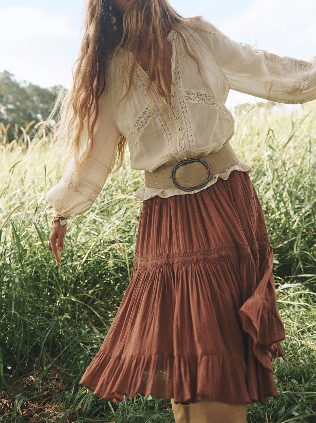 Spell - Prairie Midi Skirt - Brownie