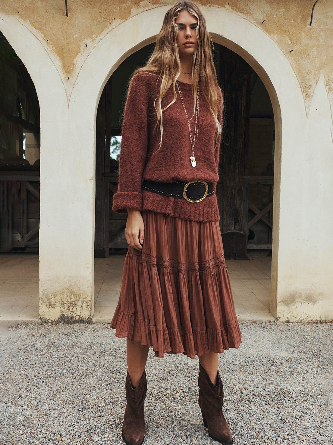 Spell - Prairie Midi Skirt - Brownie