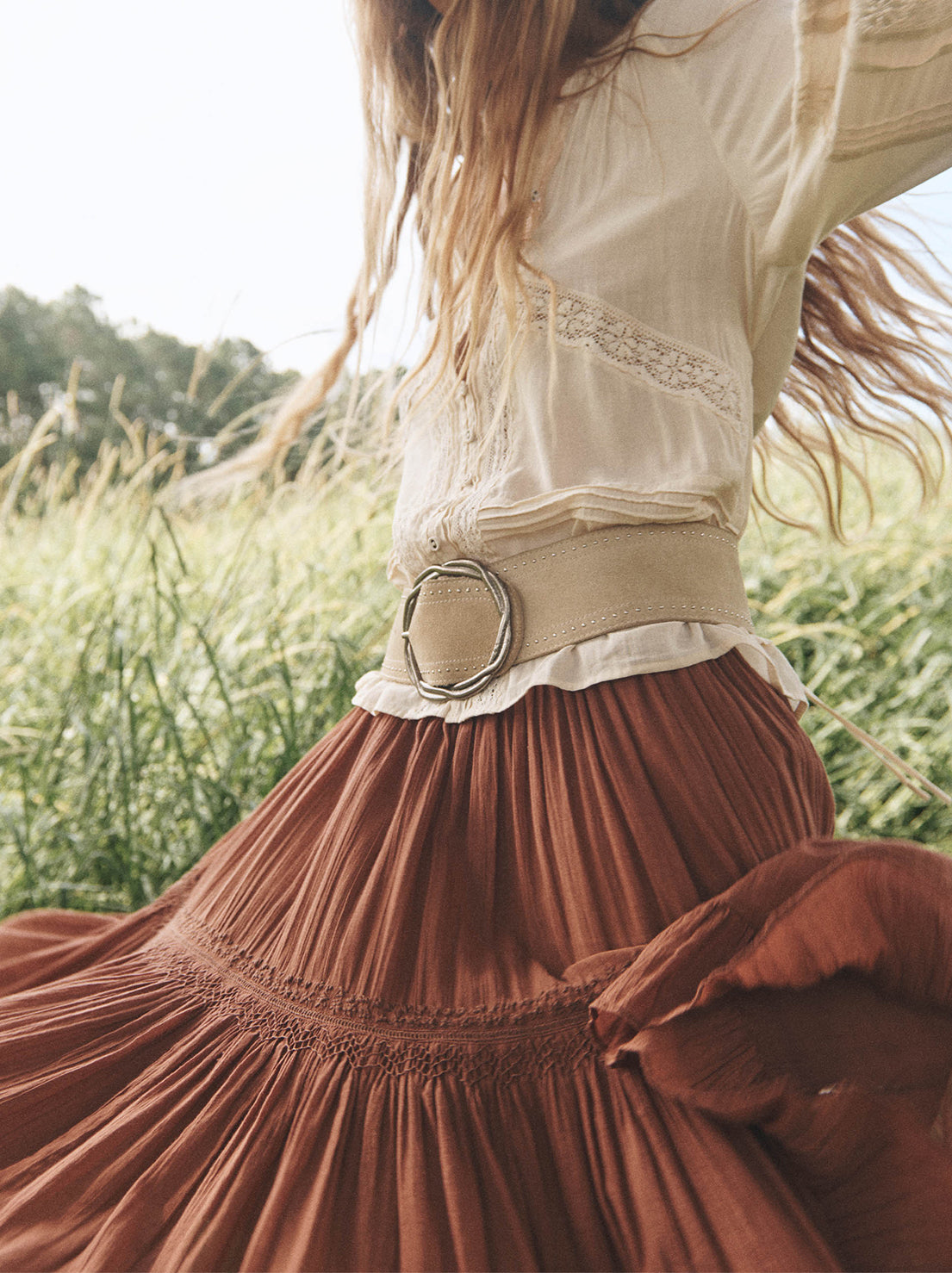 Spell - Prairie Midi Skirt - Brownie