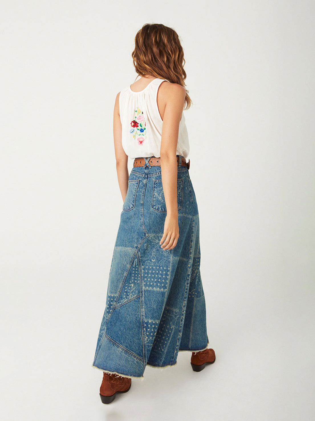 Spell - Road Trip Denim Maxi Skirt - Bandana