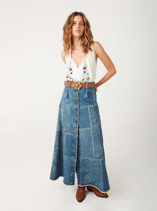 Spell - Road Trip Denim Maxi Skirt - Bandana