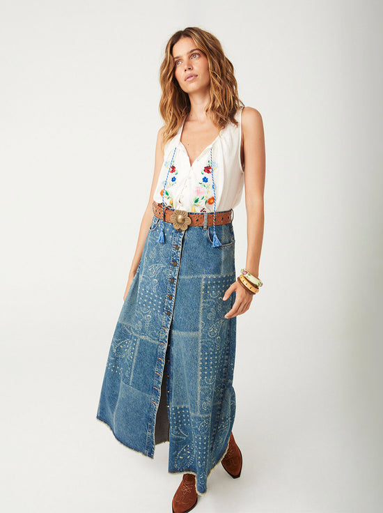 Spell - Road Trip Denim Maxi Skirt - Bandana