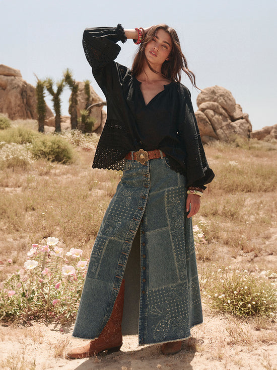 Spell - Road Trip Denim Maxi Skirt - Bandana