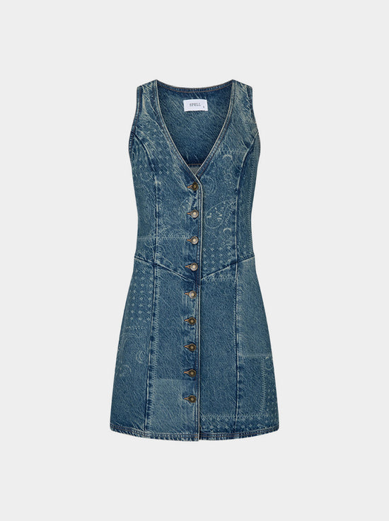 Spell - Road Trip Denim Vest Dress - Bandana