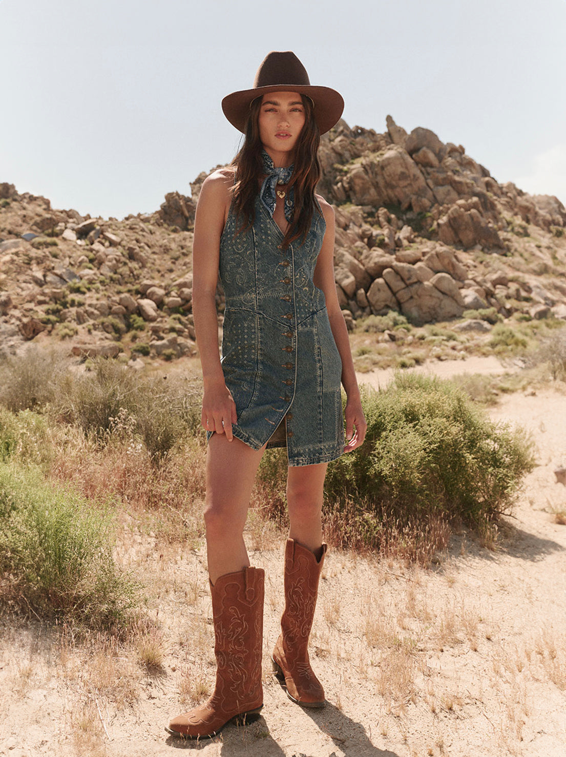 Spell - Road Trip Denim Vest Dress - Bandana