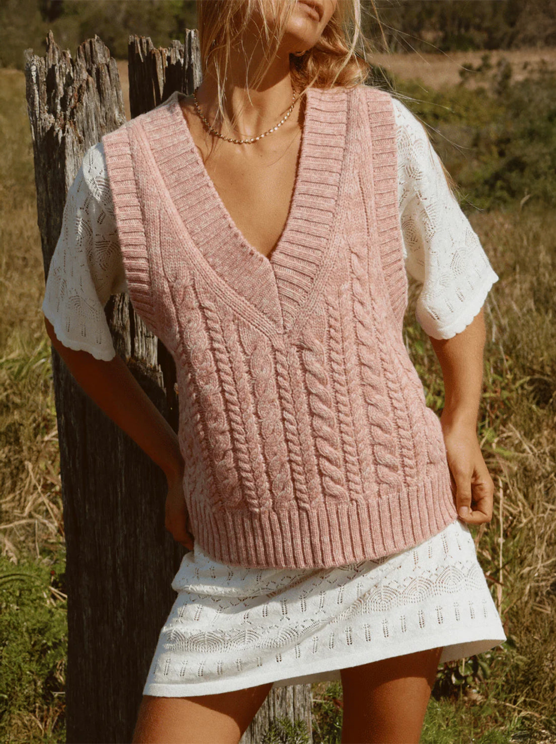 Spell - Rolling Hills Knit Vest - Dusty Rose