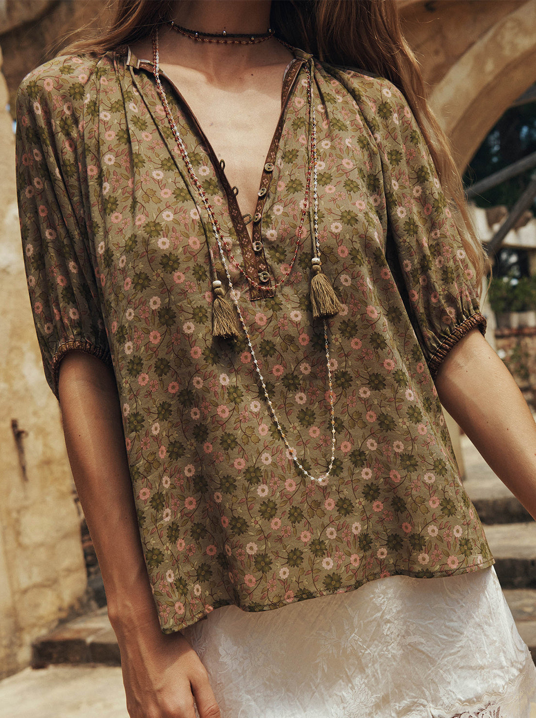Spell - Swan Lake Short Sleeve Blouse - Sage
