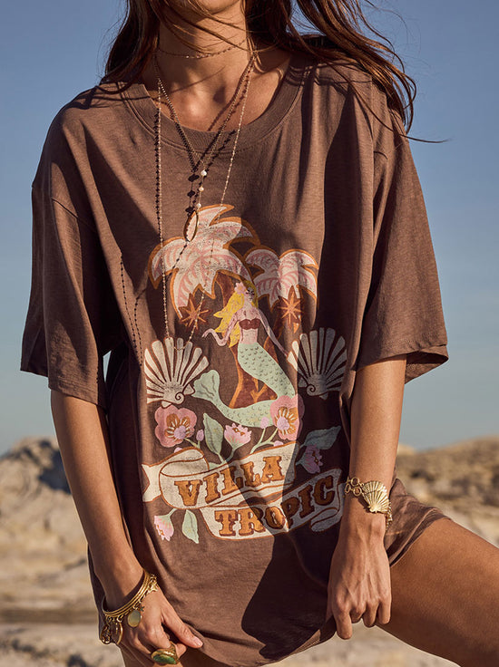 Spell - Villa Tropic Oversized Biker Tee - Coffee