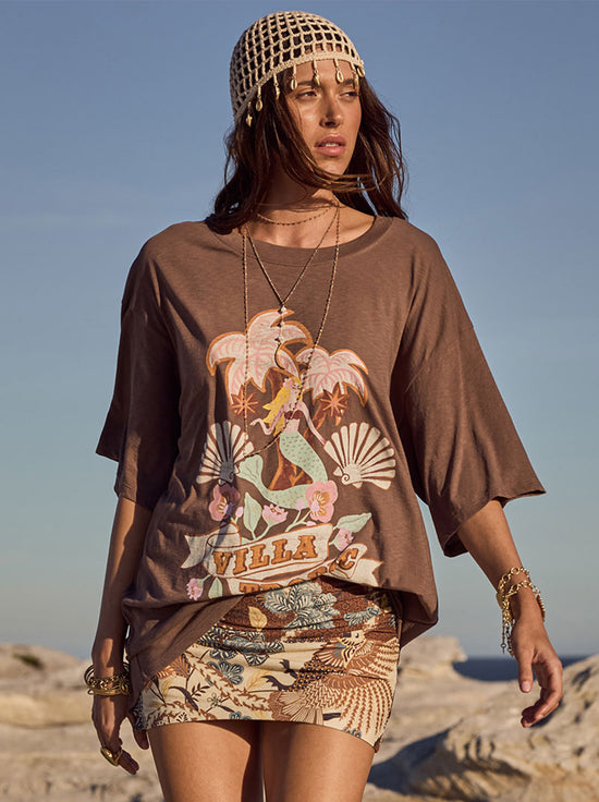 Spell - Villa Tropic Oversized Biker Tee - Coffee
