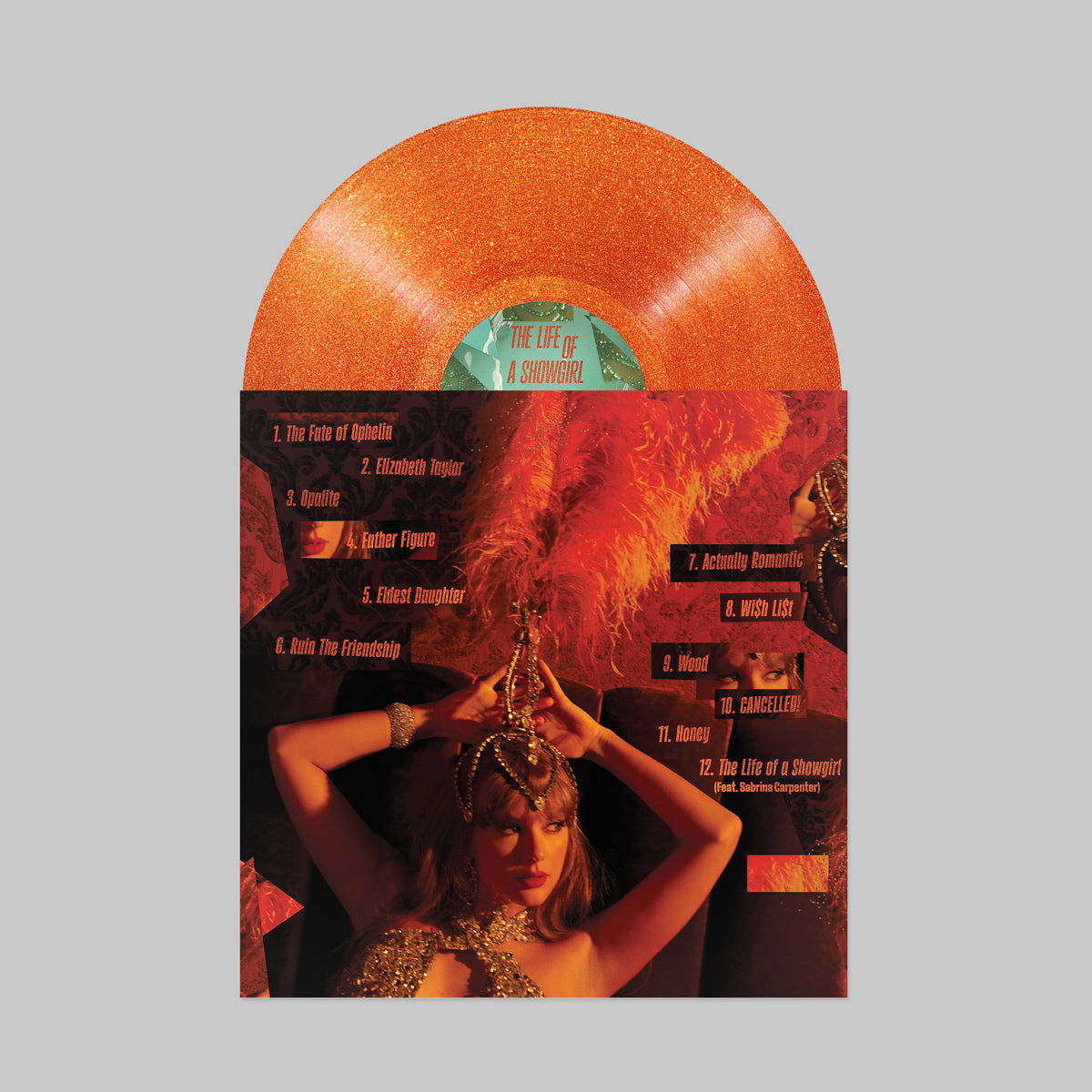 Taylor Swift - The Life Of A Showgirl. LP [Translucent Orange Vinyl w/ Gold Glitter]