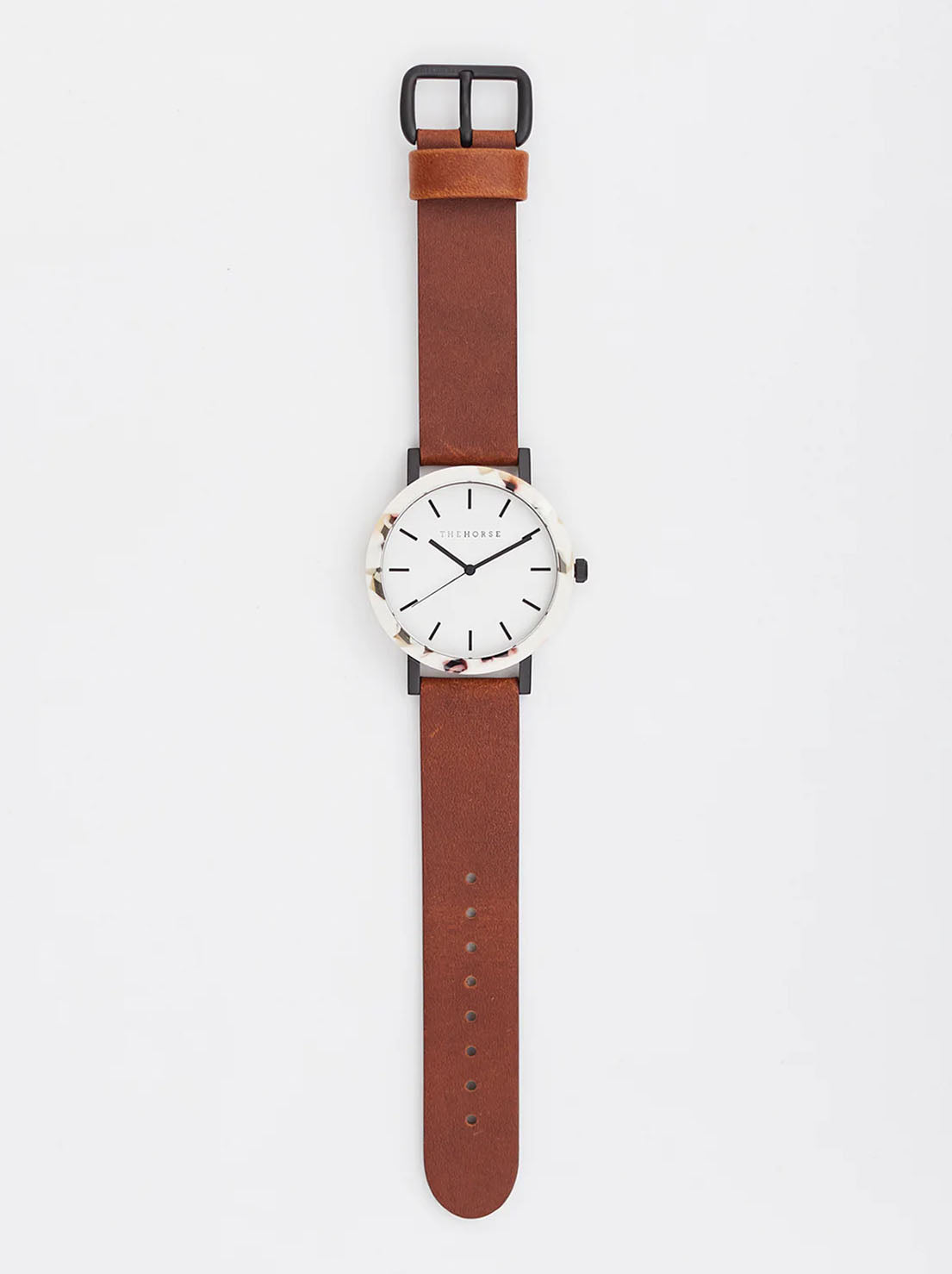 The Horse - Resin Watch in Nougat Shell/ White Dial/ Tan Band