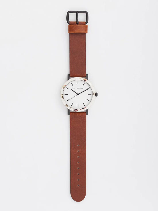 The Horse - Resin Watch in Nougat Shell/ White Dial/ Tan Band