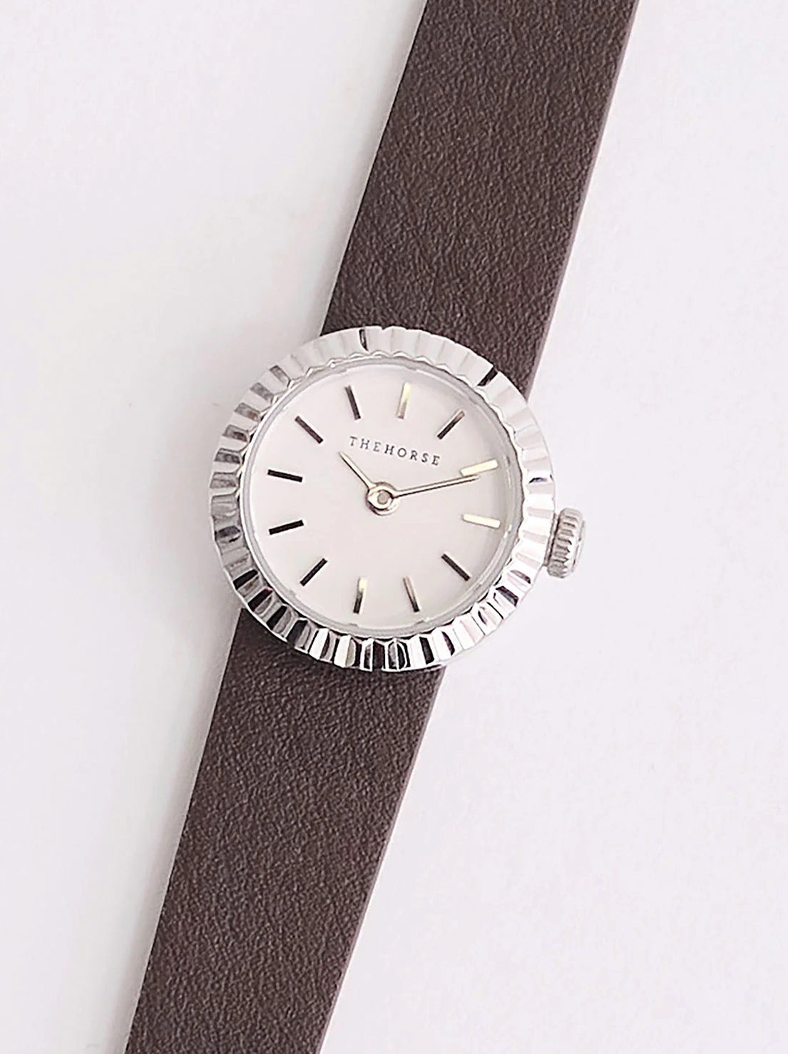 The Horse - The Dot Watch - Polished Silver / White Dial / Coffee Leather